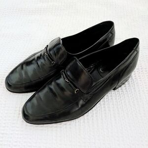 Florsheim Black Leather Loafers Women Size 8.5 Horsebit Buckle Gold